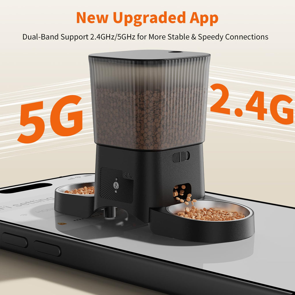HoneyGuaridan Automatic Cat Feeder for 2 Cats,2.4G/5G WiFi APP Control