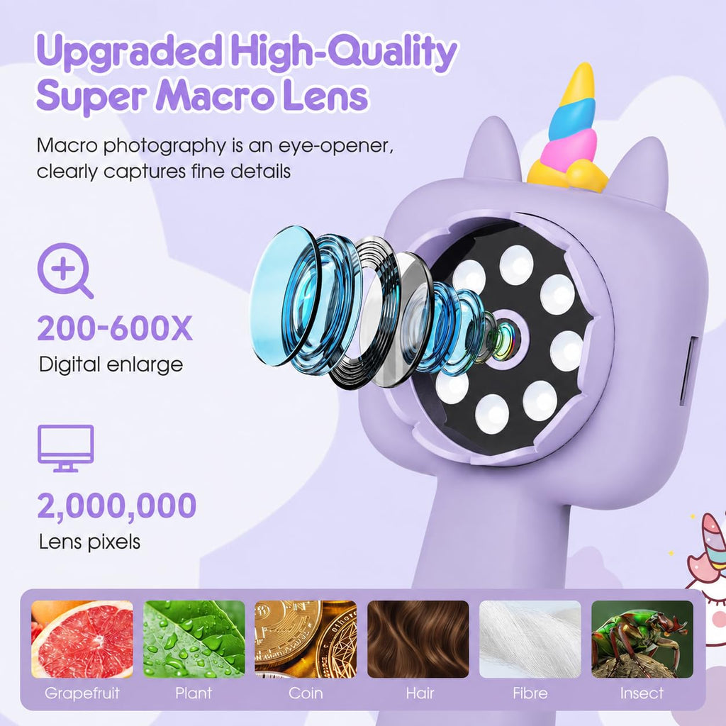 Vivid Glass 2.4" Screen Kids Microscope, 4K Handheld Digital Microscope