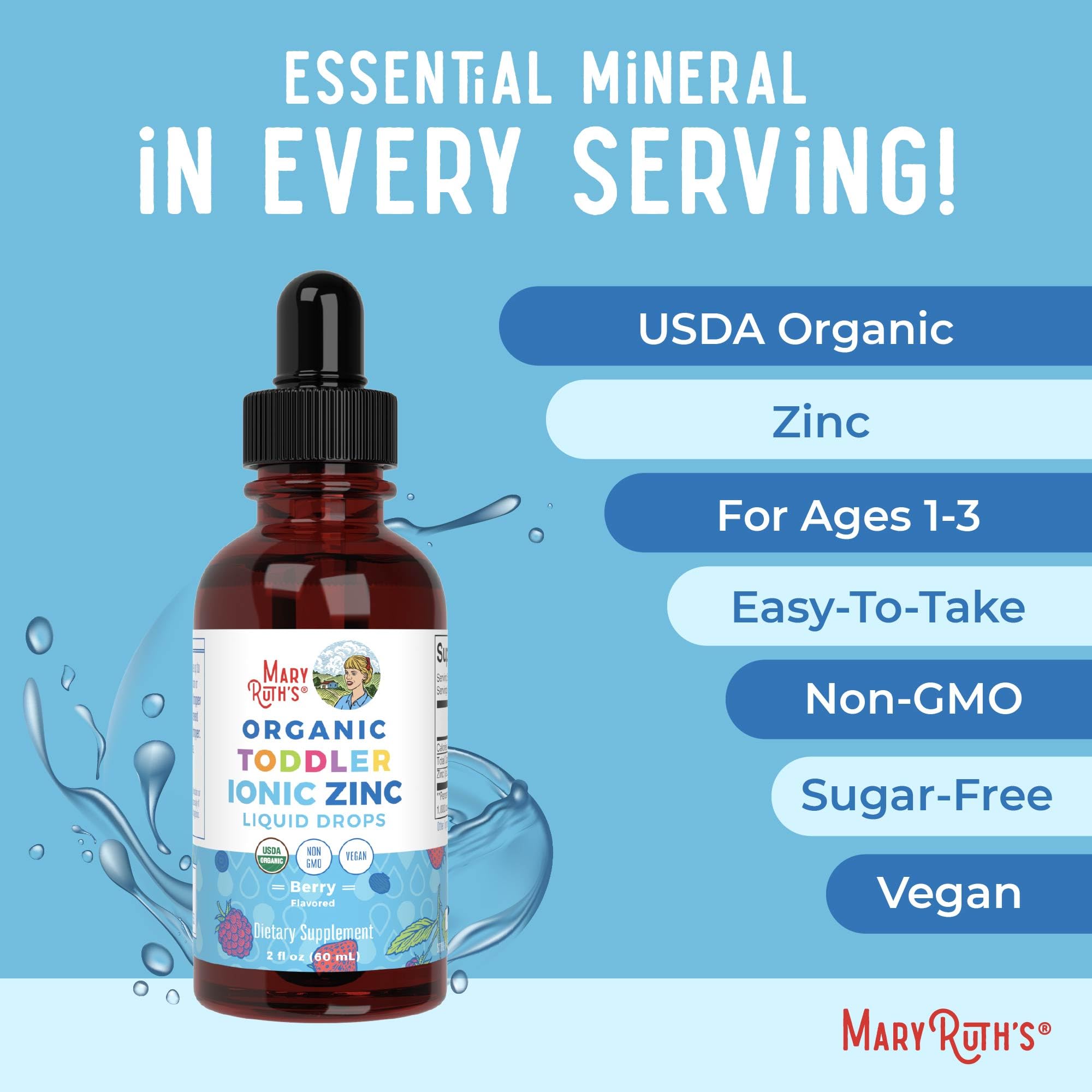 MaryRuth's Organic Toddler Zinc Liquid Drops, Berry Flavor, Vegan, 2 Fl Oz