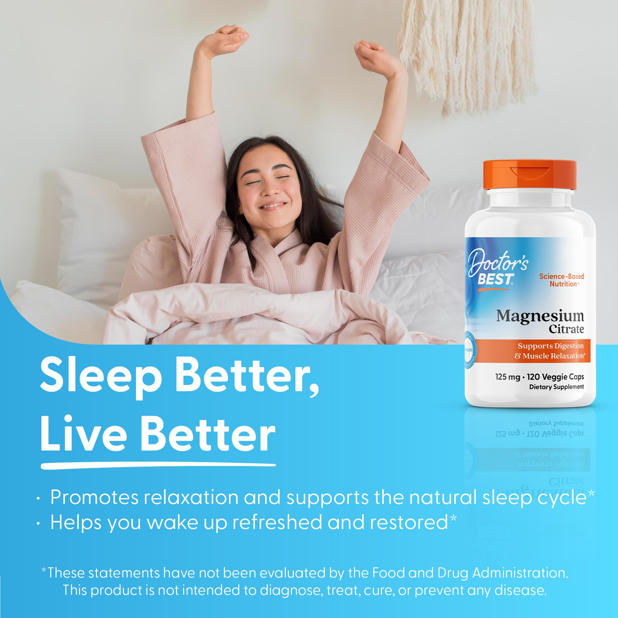 Doctor's Best Magnesium Citrate Supplement - Mag Citrate Caps 125 mg for Women & Men, Sleep & Calm Support for Adults, Occasional Constipation Relief, Non-GMO, Vegan, Gluten Free - 120 Veg Capsules