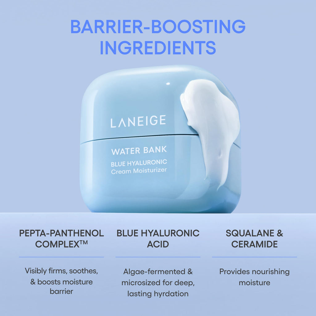 LANEIGE Water Bank Blue Hyaluronic Acid Cream Daily Face Moisturizer: Hydrating Korean Lightweight Face Cream with Ceramides & Squalane for Lasting Deep Hydration & Skin Barrier Support, Refill