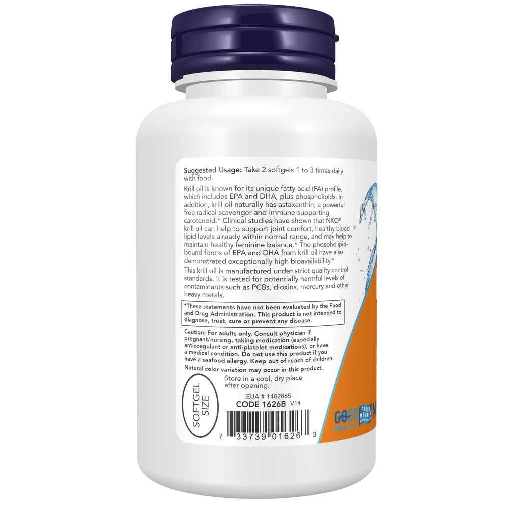 NOW Supplements, Krill Oil 500 mg, Phospholipid-Bound Omega-3, Cardiovascular Support*, 120 Softgels