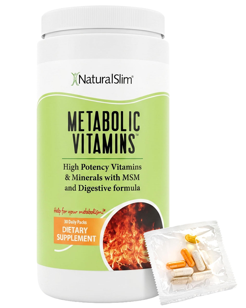 NaturalSlim Metabolic Vitamins, Multivitamin for Women & Men, Supports Energy, Metabolism & Nutrient Absorption with Digestive Enzymes, B-Complex & Niacin – 1 Pack