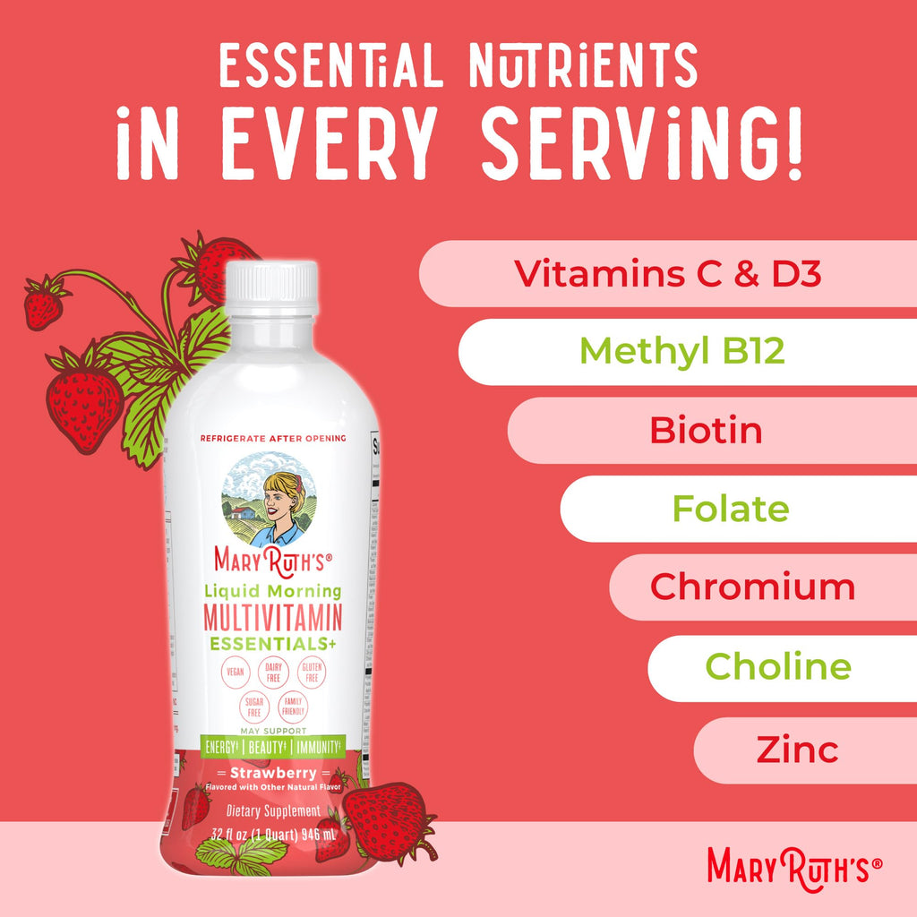 MaryRuth's Liquid Morning Multivitamin Essentials+, 2 Flavors, Vegan, 32oz