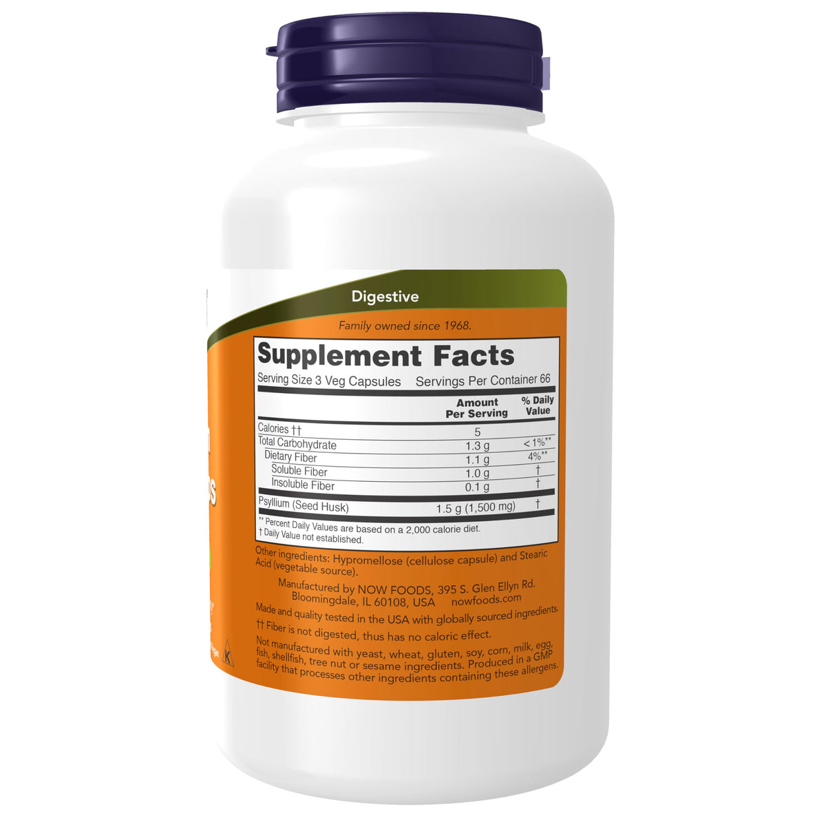 NOW Supplements, Psyllium Husk Caps 500mg, Intestinal Health*, 200 Veg Caps