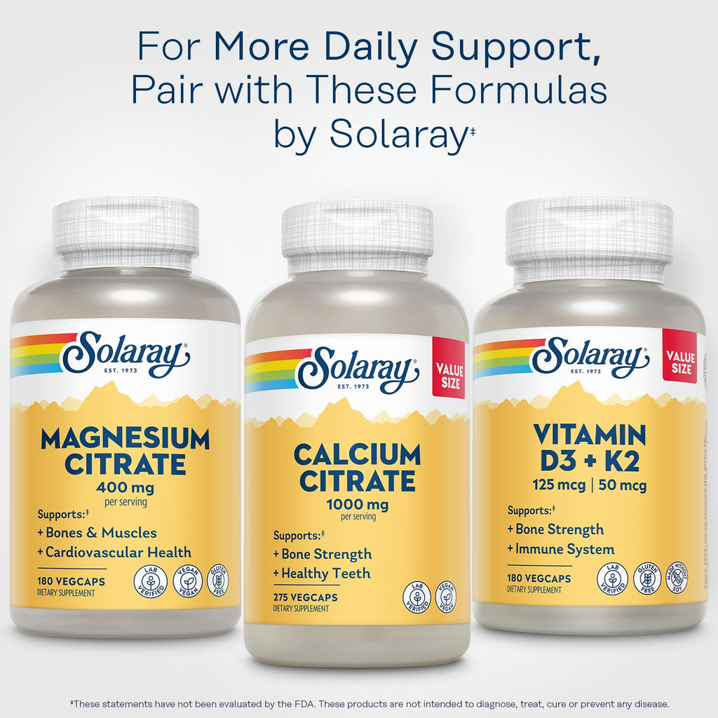 Solaray Magnesium Citrate, 400mg per Serving, 180 Vegan Capsules