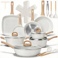 EWFEN 25 Pcs Pots and Pans Set, Nonstick Ceramic Cookware Sets, Healthy Non-Toxic, Large Capacity, Induction Compatible, Cooking Set with Frying Pans & Saucepans, PFAS/PTFE/PFOA Free, Cream White