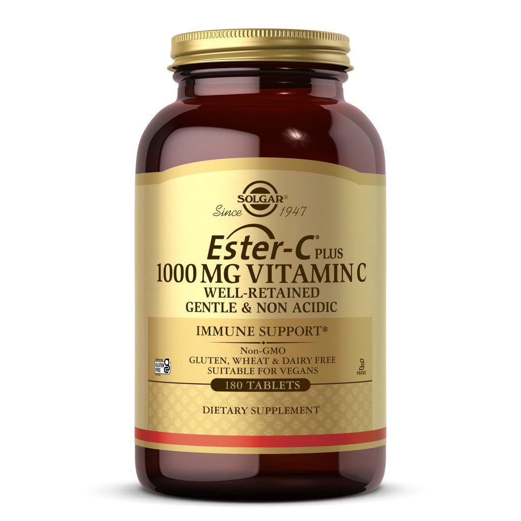 Solgar Ester-C Plus 1000 mg Vitamin C (Ascorbate Complex) - 180 Tablets - Gentle & Non Acidic - Supports Upper Respiratory Health - Non-GMO, Gluten-Free - 180 Servings