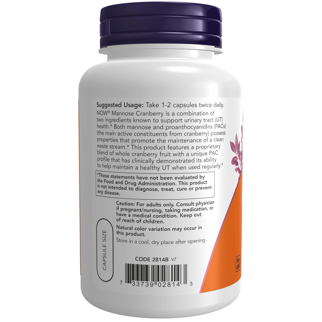 NOW Foods Supplements, Mannose Cranberry, Dual Action Formula*, Clinically Evaluated, Urinary Tract Health*, 90 Veg Capsules