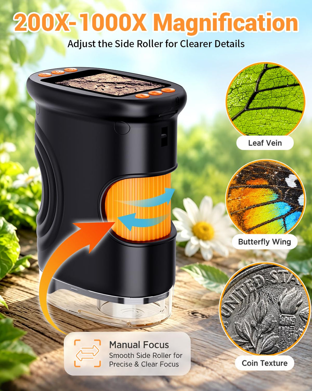 Microscope with Lights, Handheld Digital Coin Magnifier for Collectors