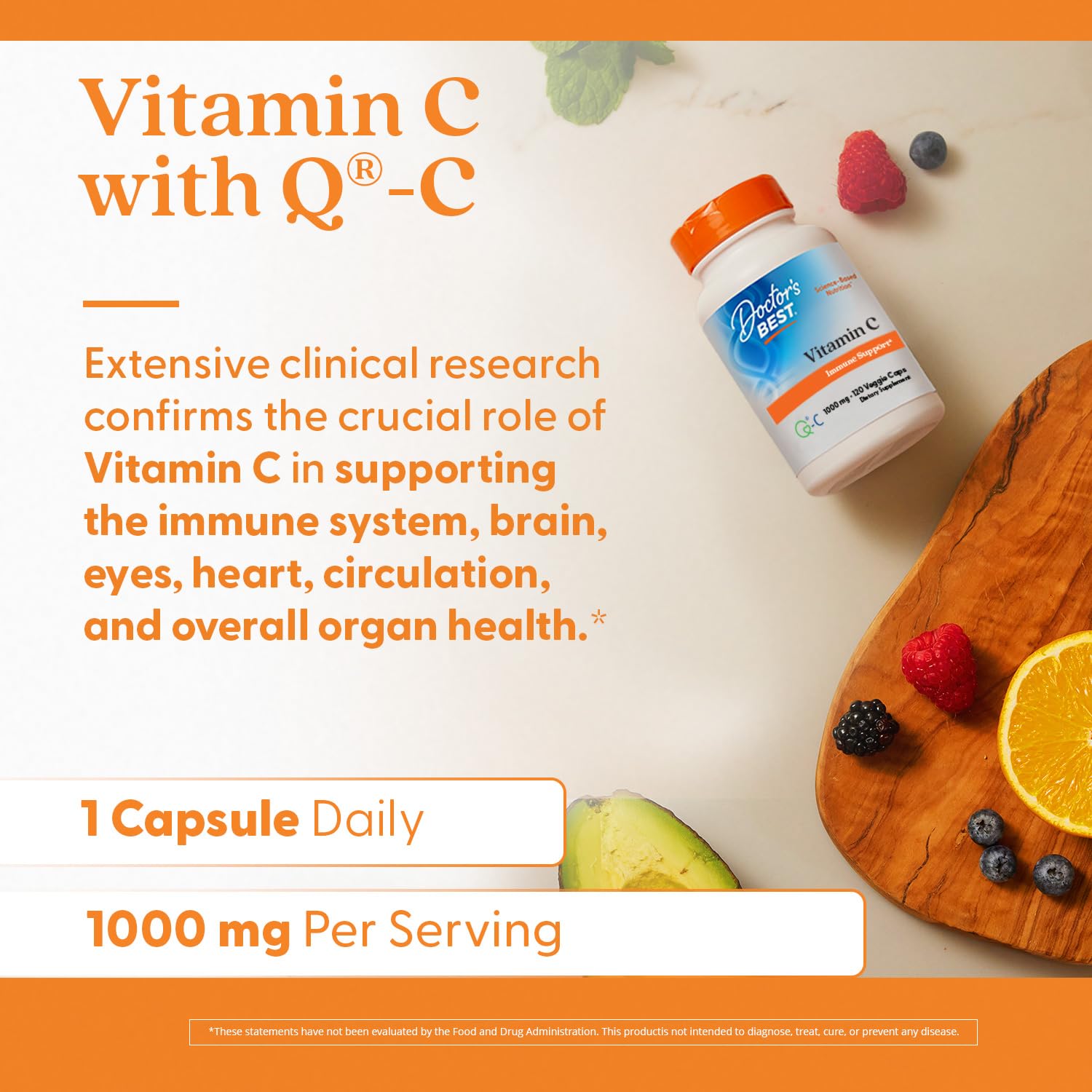 Doctor's Best Vitamin C 1000mg Supplement for Men & Women - Vegan Vitamin C Capsules as Q-C Ascorbic Acid, Immune Health Support for Adults, Non GMO, Gluten Free, Soy Free - 120 Veg Caps