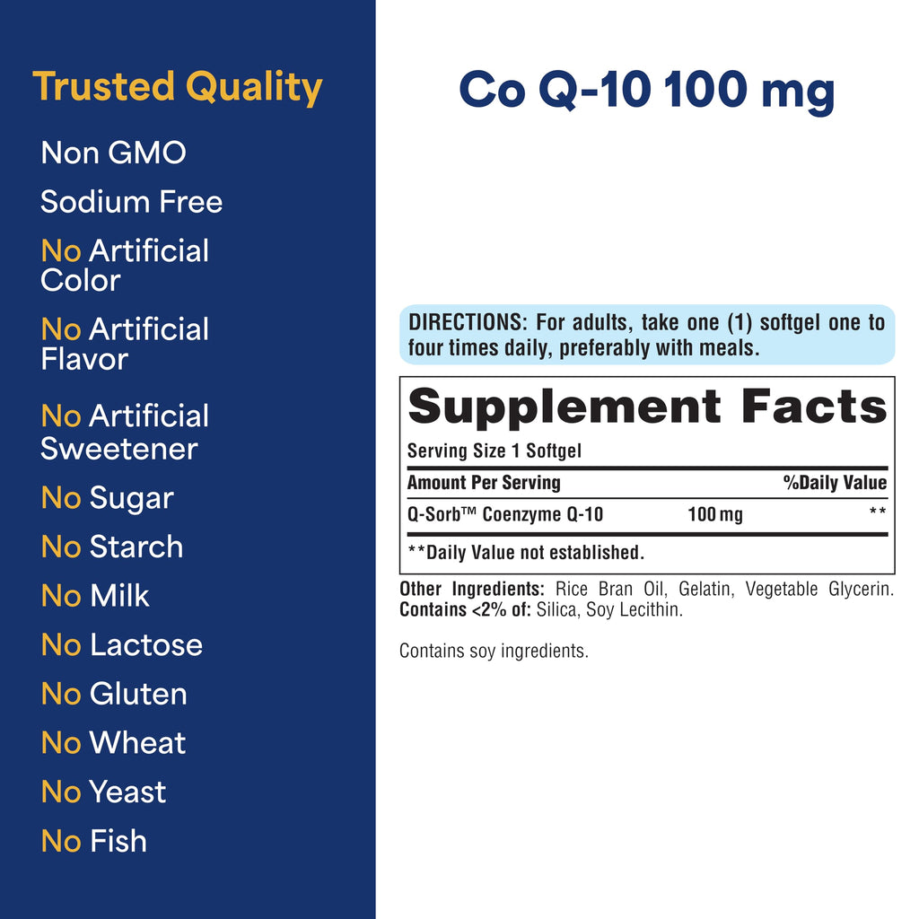 Puritan's Pride Coenzyme CoQ10 100mg, Dietary Supplement for Heart Health, Blood Pressure, Oral Gum Health, and Healthy Aging Support, 60 Day Supply, 240 Rapid Release Softgels