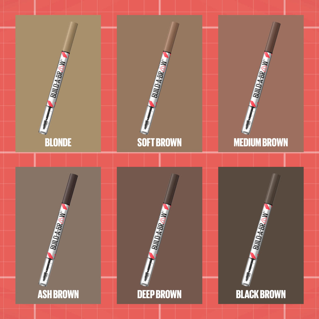 Maybelline Build-A-Brow 2-in-1 Brow Pen and Sealing Eyebrow Gel, Eyebrow Makeup for Real-Looking, Fuller Brows, Soft Brown, 1 Count