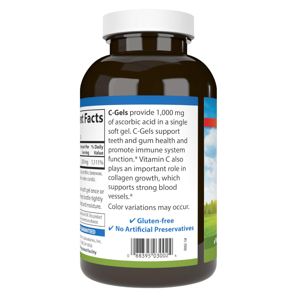 Carlson C-Gels, 1000 mg (1 g), Vitamin C Softgels, 250 Softgels