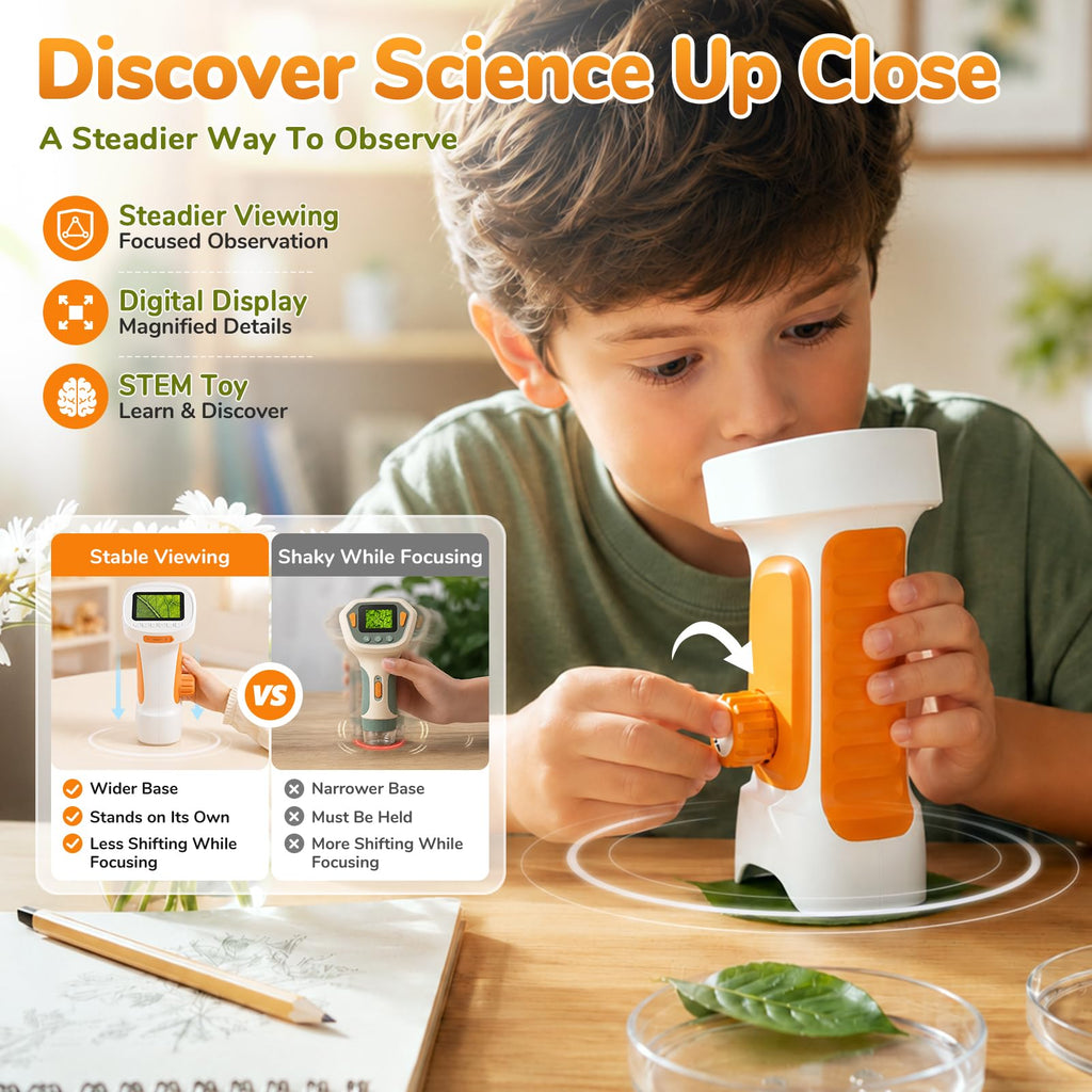 1000X Handheld Digital Microscope for Kids with 2.4" IPS Screen (Orange)