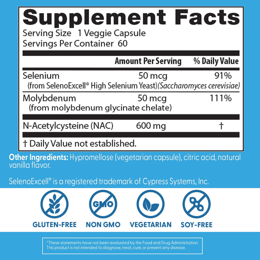 Doctor's Best NAC Detox Regulators Supplement for Men & Women - N-Acetyl Cysteine 600 mg, Liver Health Support, NAC Capsules with Selenium & Molybdenum, Supports Antioxidant Defense - 60 Veg Caps