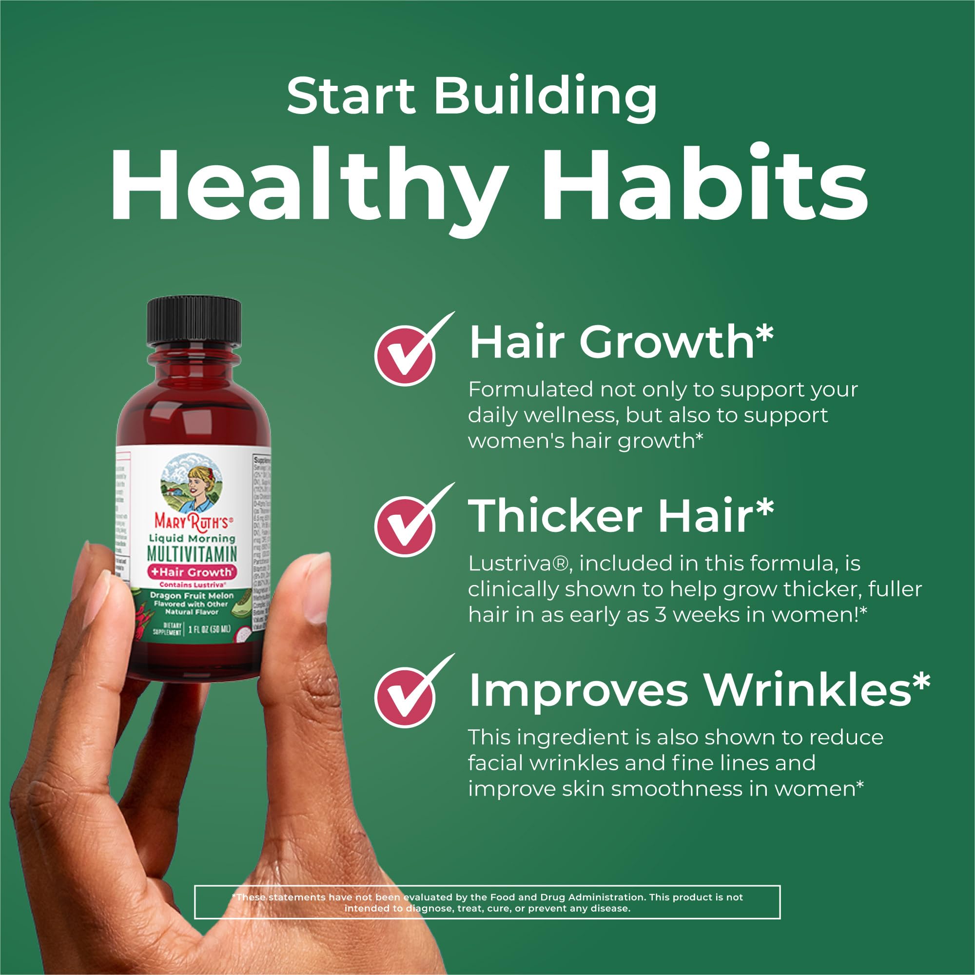 MARYRUTH'S Liquid Multivitamin + Hair Growth Travel Pack, 1 Fl Oz, 8 Pack