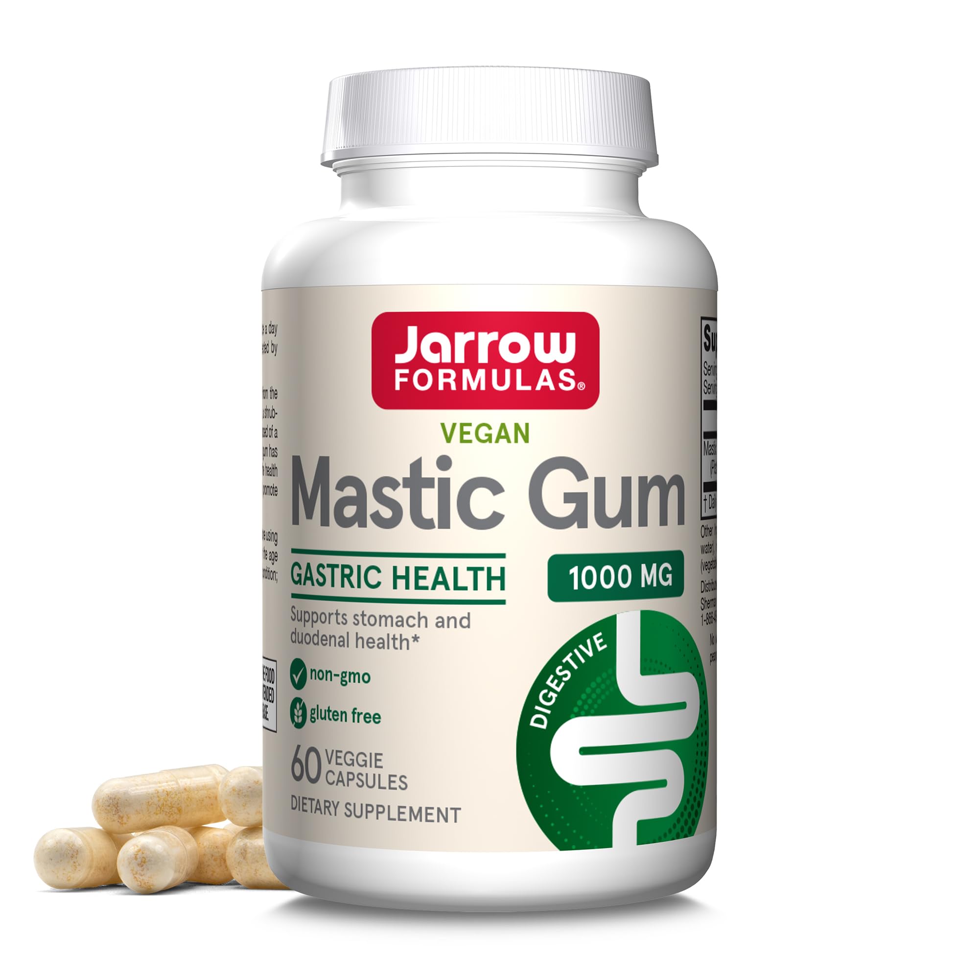Jarrow Formulas Mastic Gum 1000 mg - 60 Veggie Caps - Mastic Gum Capsules Supporting Stomach and Duodenal Health - 30 Servings