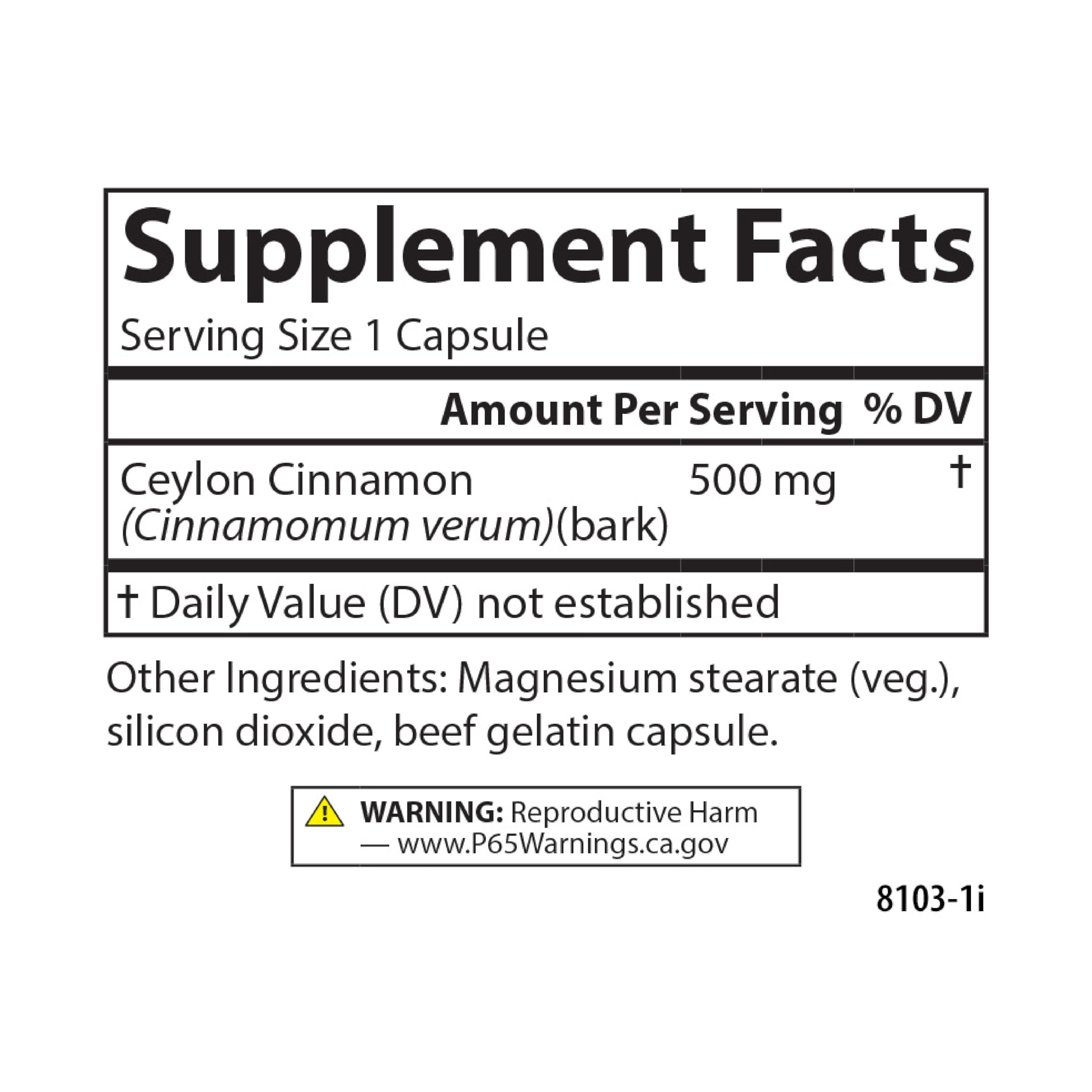 Carlson Ceylon Cinnamon, Cinnamon Supplements, 500 mg, 90 Capsules