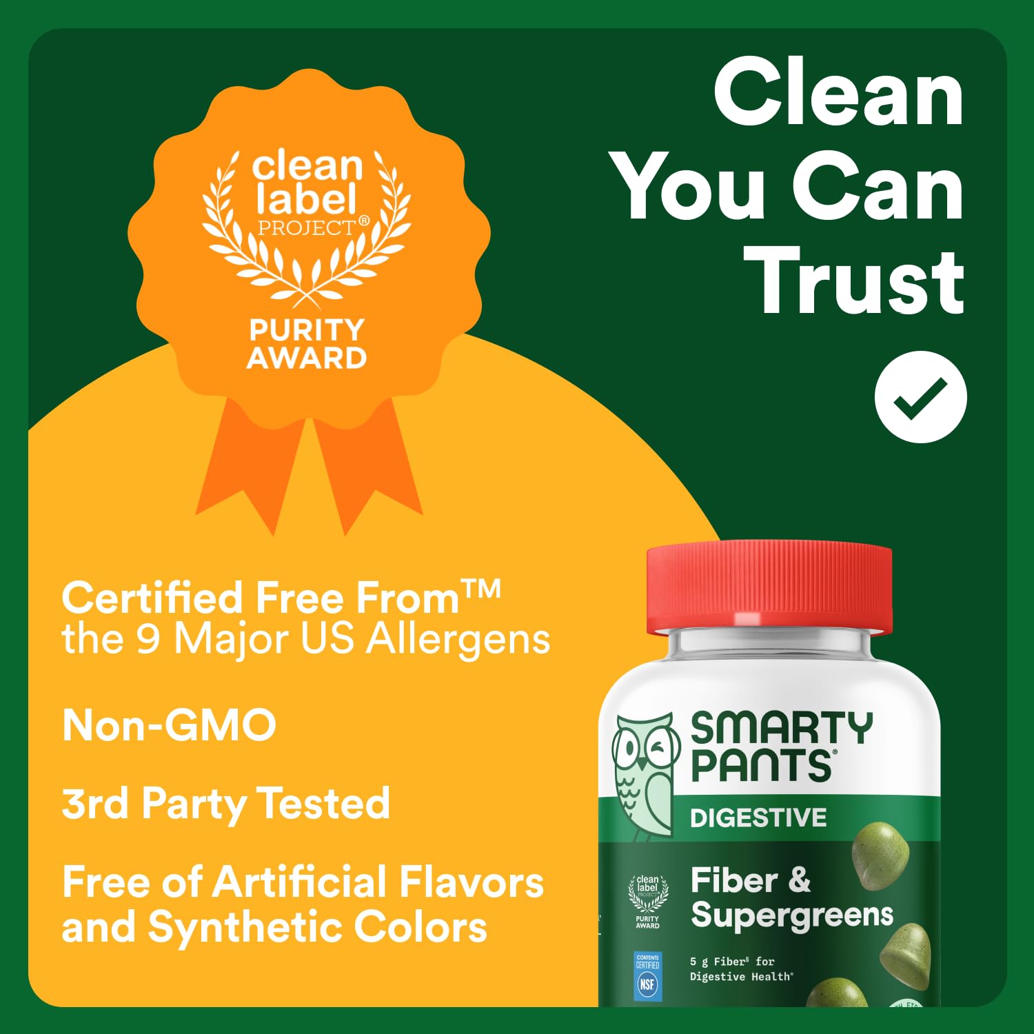 SmartyPants Fiber & Super Greens Gummies, Broccoli, Spinach, & Kale Blend to Support Gut Health, Prebiotic Fiber Gummies for Adults, Gluten Free, White Grape & Apple Flavor, 90 Count (30 Day Supply)