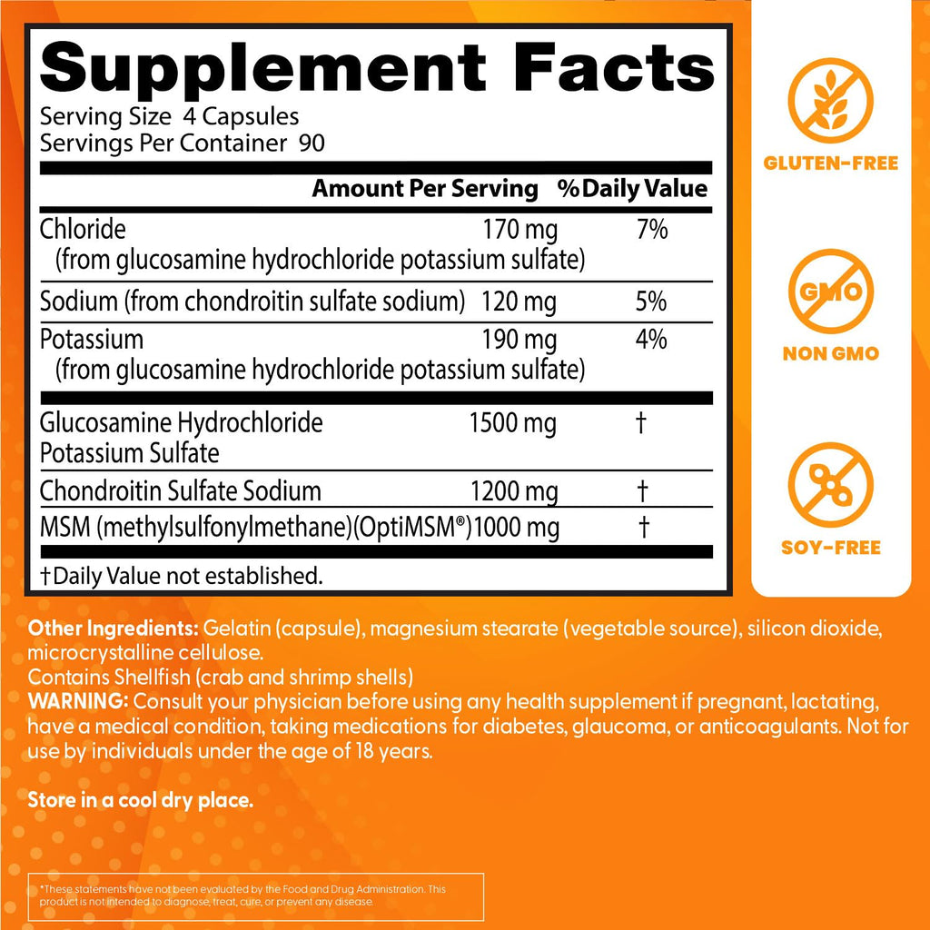 Doctor's Best Glucosamine Chondroitin Msm with OptiMSM Capsules, Joint Support Supplement Supports Healthy Joint Structure, Function & Comfort, Non-GMO, Gluten Free, Soy Free, 360 Count