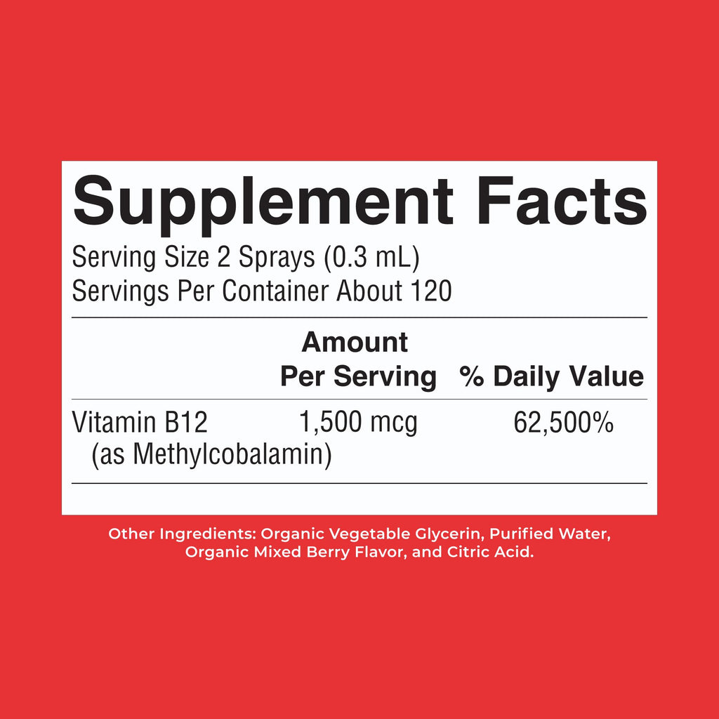 MARYRUTH'S Organic Methyl B12 Spray, 1,500 mcg B12 Per Serving, 1 Fl Oz