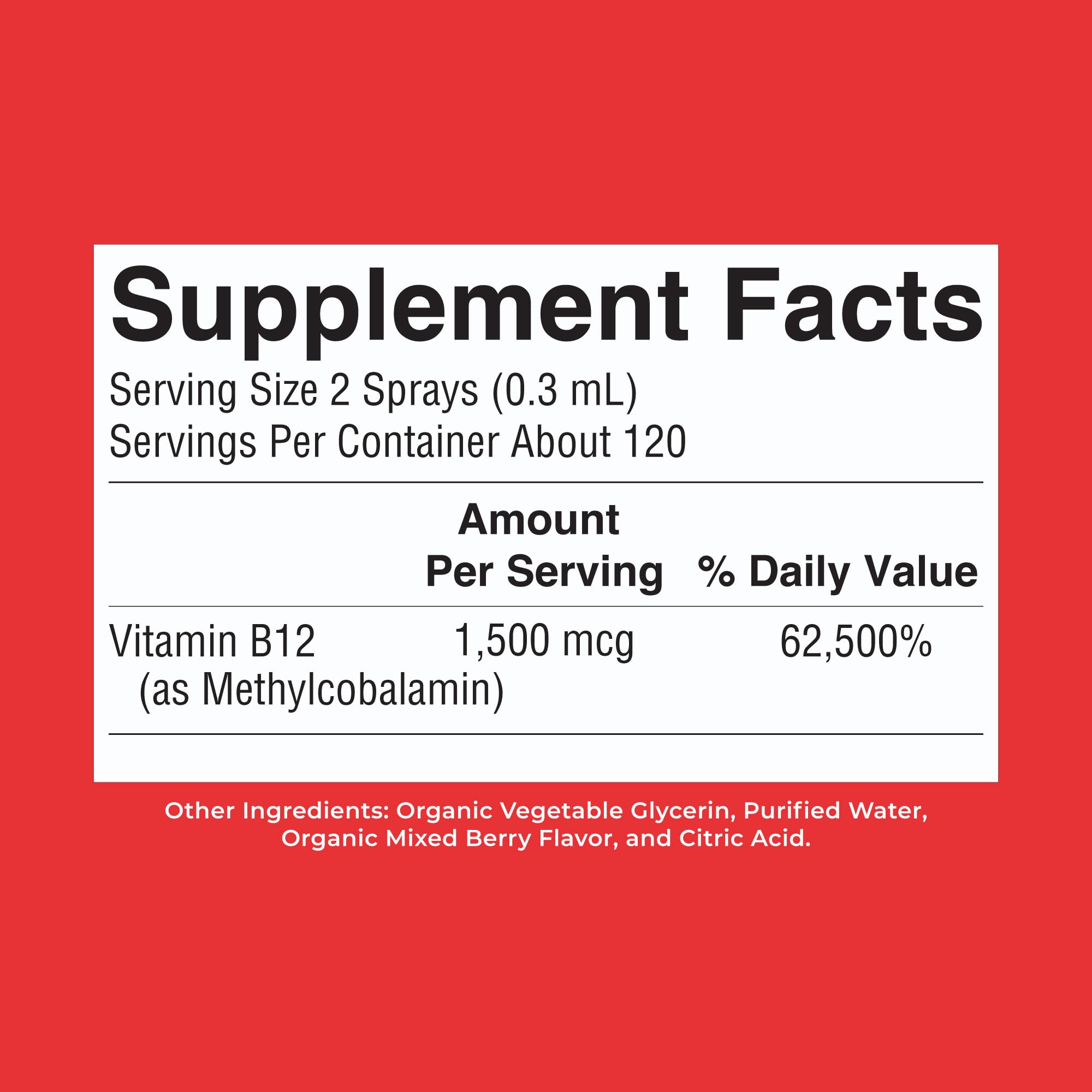 MARYRUTH'S Organic Methyl B12 Spray, 1,500 mcg B12 Per Serving, 1 Fl Oz