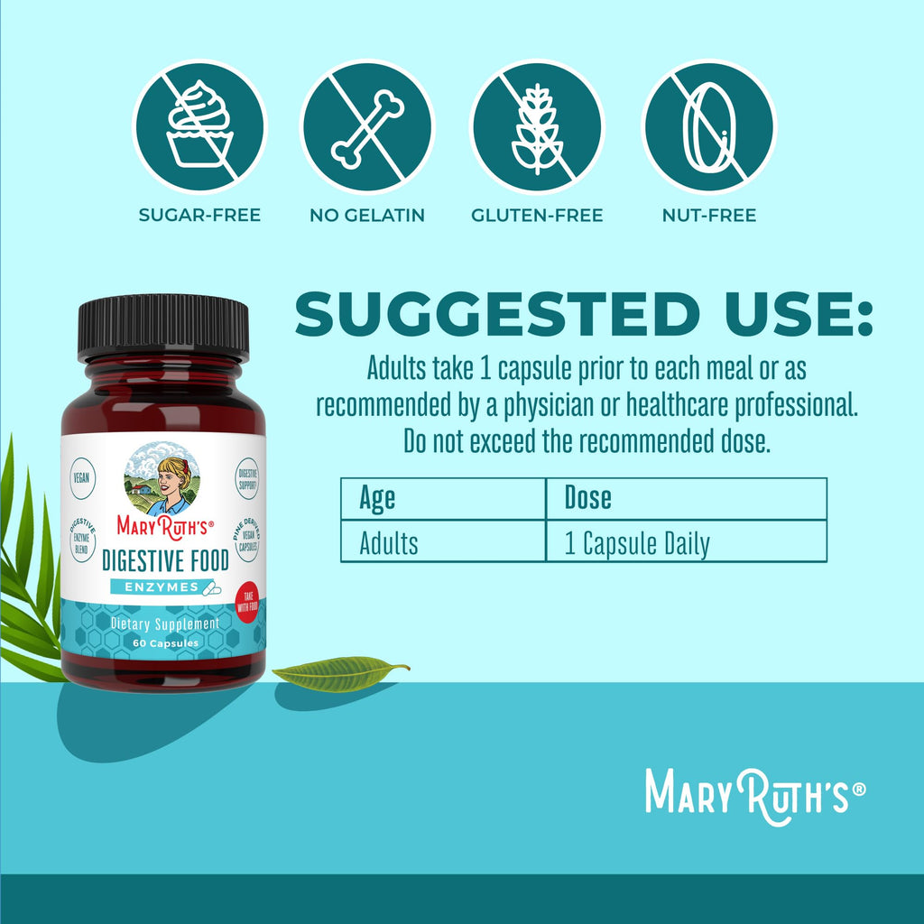 MARYRUTH'S Digestive Food Enzymes for Digestive Support, 60 Capsules