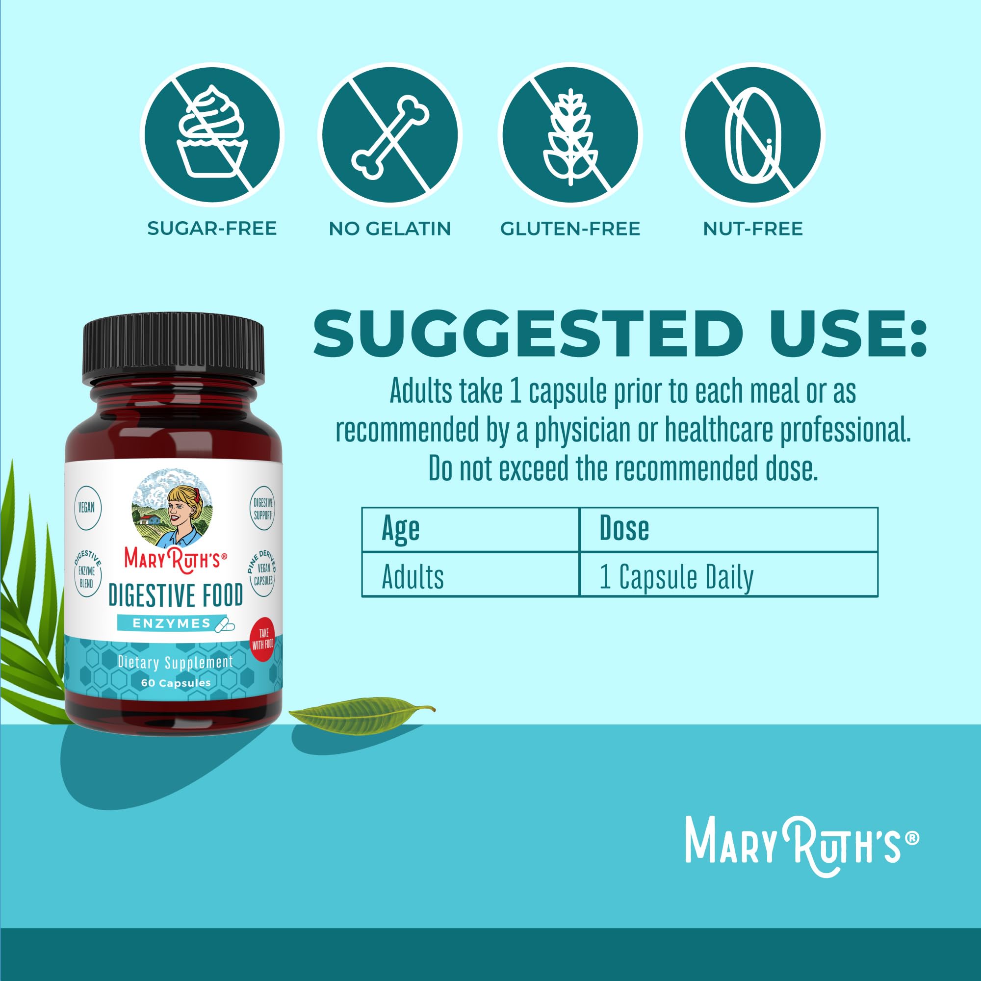MARYRUTH'S Digestive Food Enzymes for Digestive Support, 60 Capsules