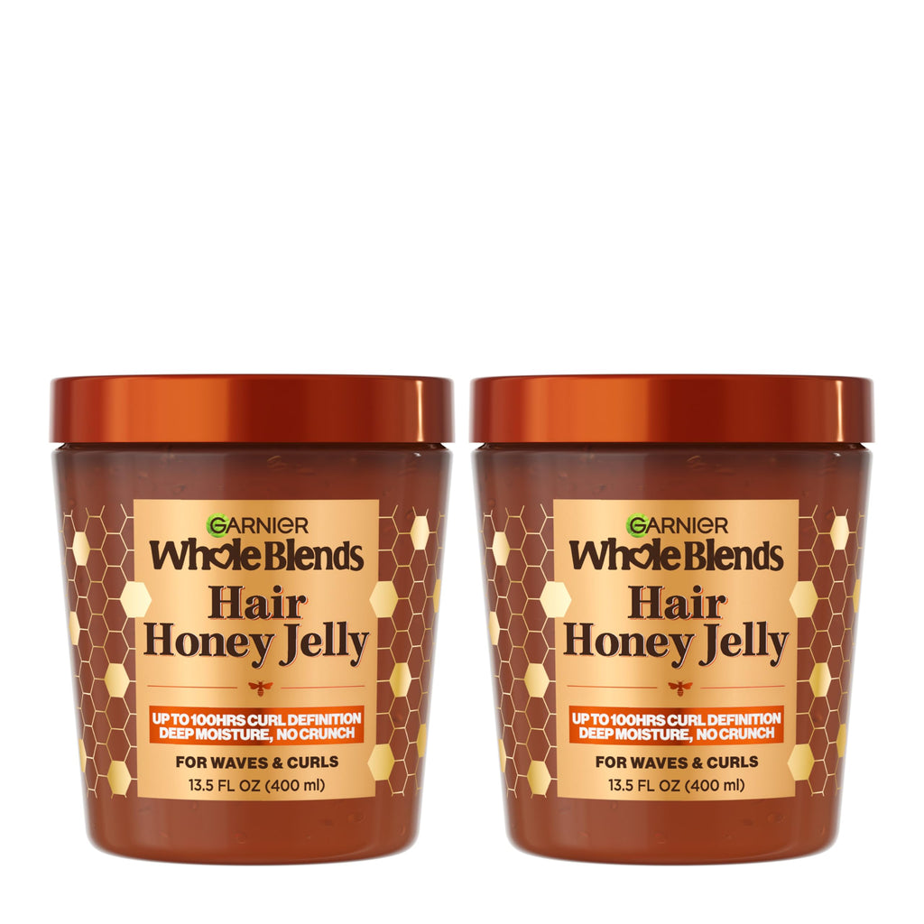 Garnier Whole Blends Hair Honey Jelly for Defining Wavy and Curly Hair, Hair Gel for Up to 100HRs Curl Definition, Frizz Control and Deep Moisture, 13.5 Fl Oz, 2 Count