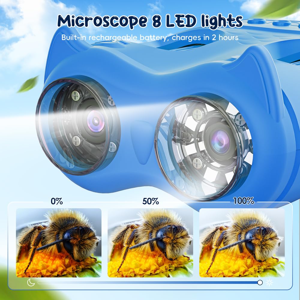 2-in-1 Kids Microscope Telescope, Temodu 2.0" 1000X Digital Microscope for Kids, HD Portable Education Telescope for Kids Birthday Festival Gift, Science Fun Toys for Children Age 4-12 (Blue)