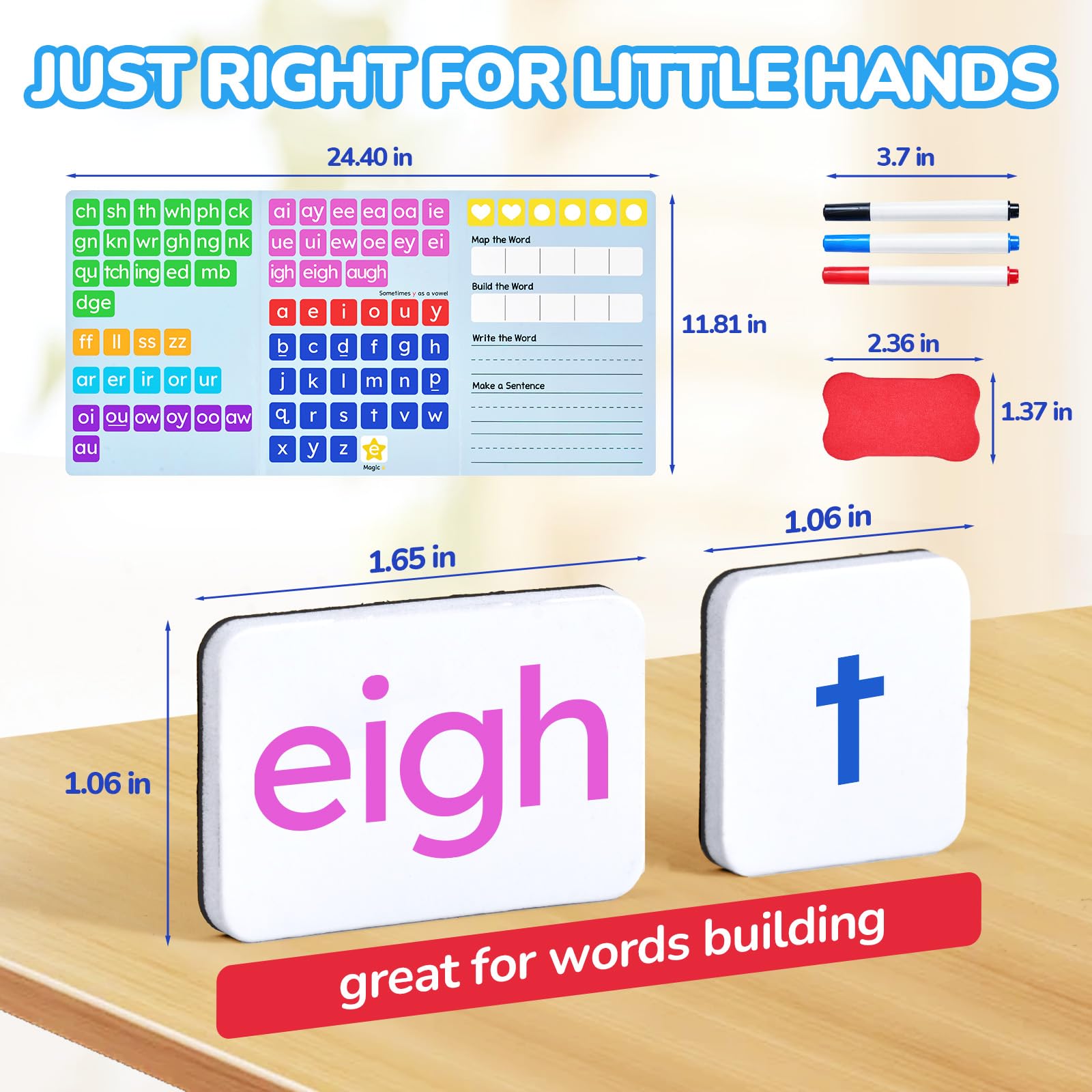 JoyCat 265 Phonics Magnetic Letter Tiles, ABC Word Building Kit with Folder