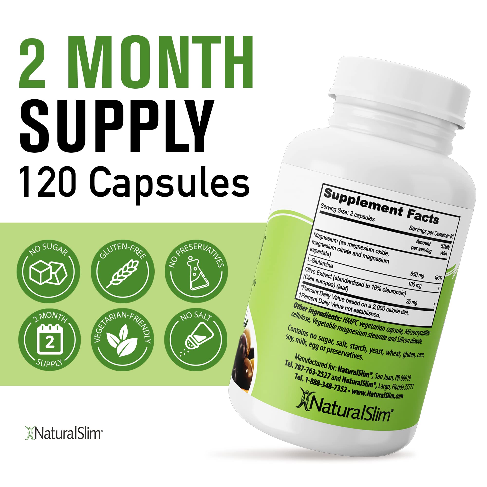 NaturalSlim Constipend Magnesium Oxide for Constipation Relief, Colon Cleanser & Stool Softener for Women & Men with Magnesium Citrate, Aspartate & Olive Extract, 120 Vegetable Capsules – 1 Pack