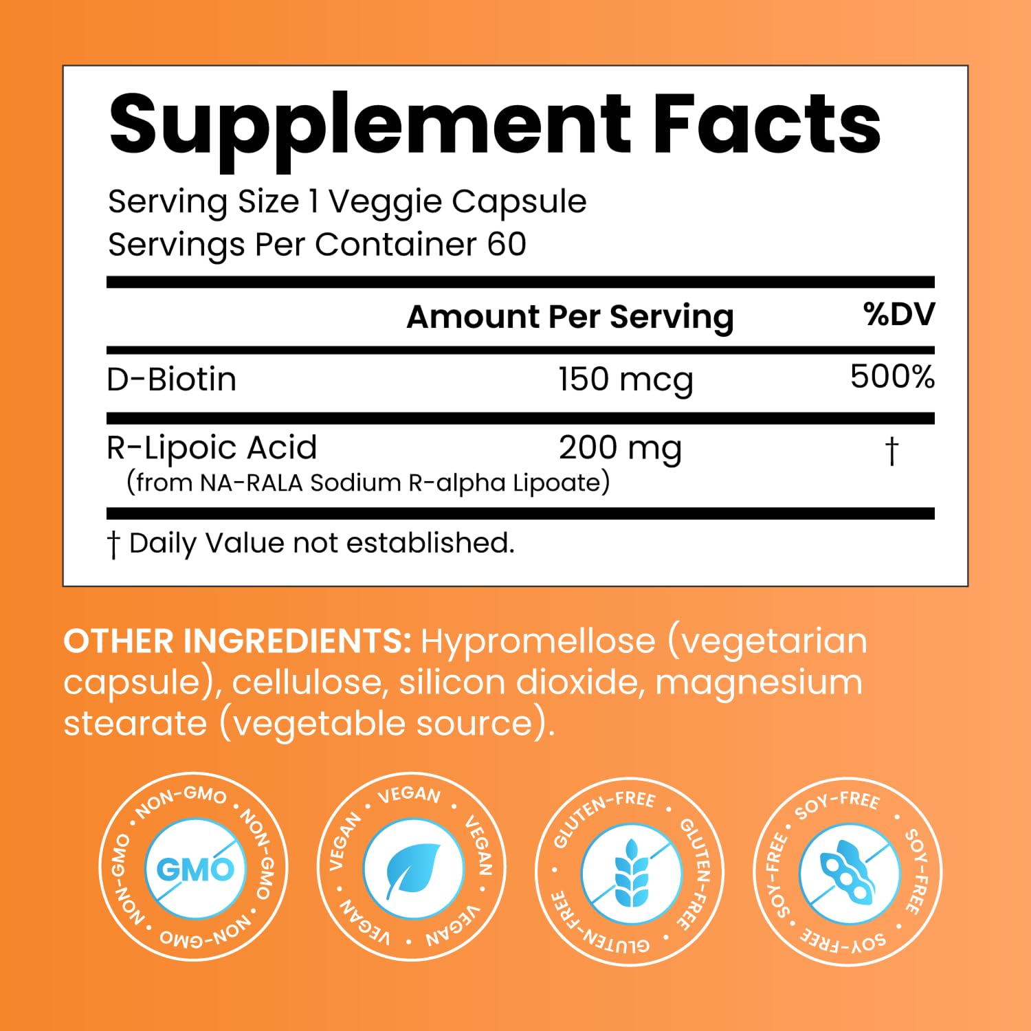 Doctor's BEST Stabilized R-Lipoic Acid Supplement 200 mg - R-Alpha Lipoic Acid Capsules for Men & Women, Formula with D-Biotin, Antioxidant & Metabolic Response Support, Vegan - 60 Veg Caps