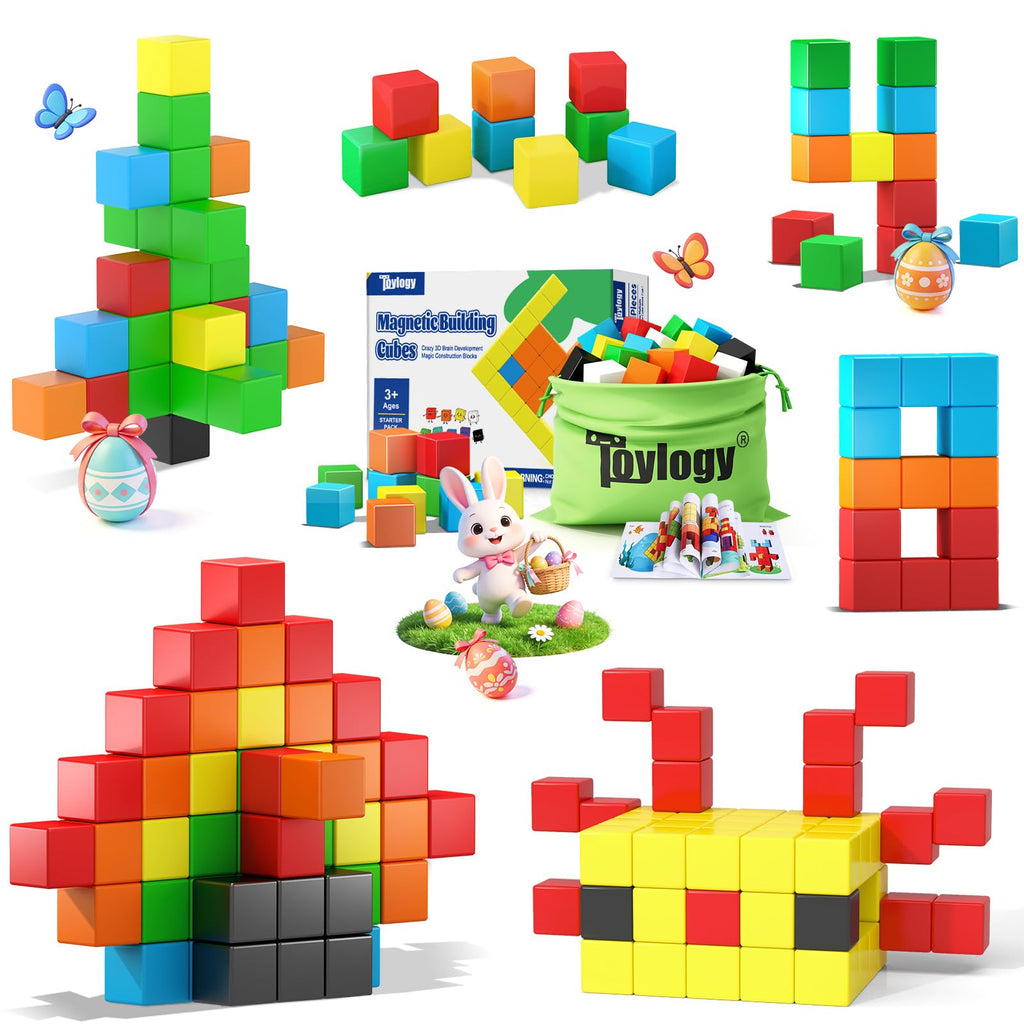 48PCS Large Magnetic Blocks, Magnet Building Cubes for Toddler 3+ Boy Girls