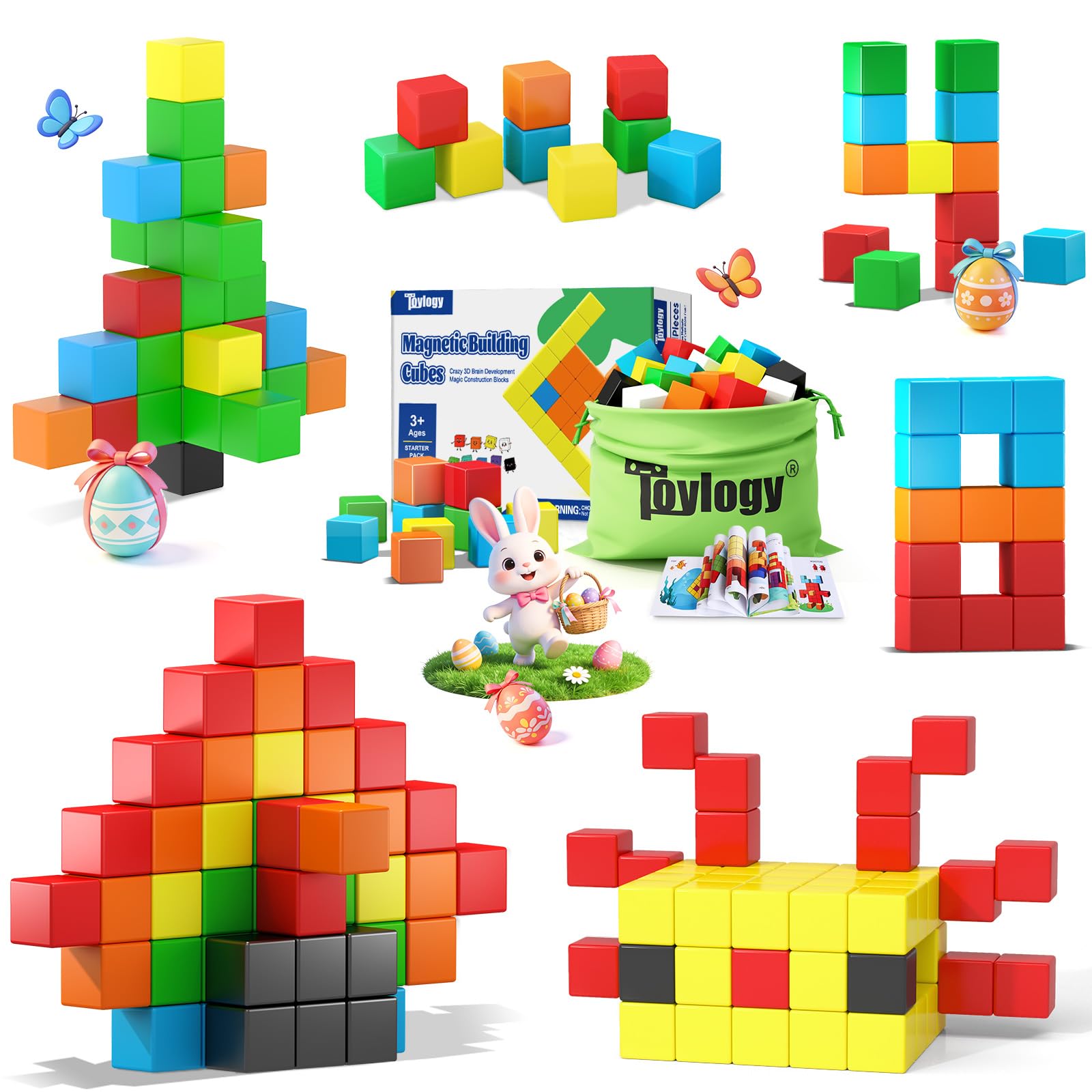 48PCS Large Magnetic Blocks, Magnet Building Cubes for Toddler 3+ Boy Girls
