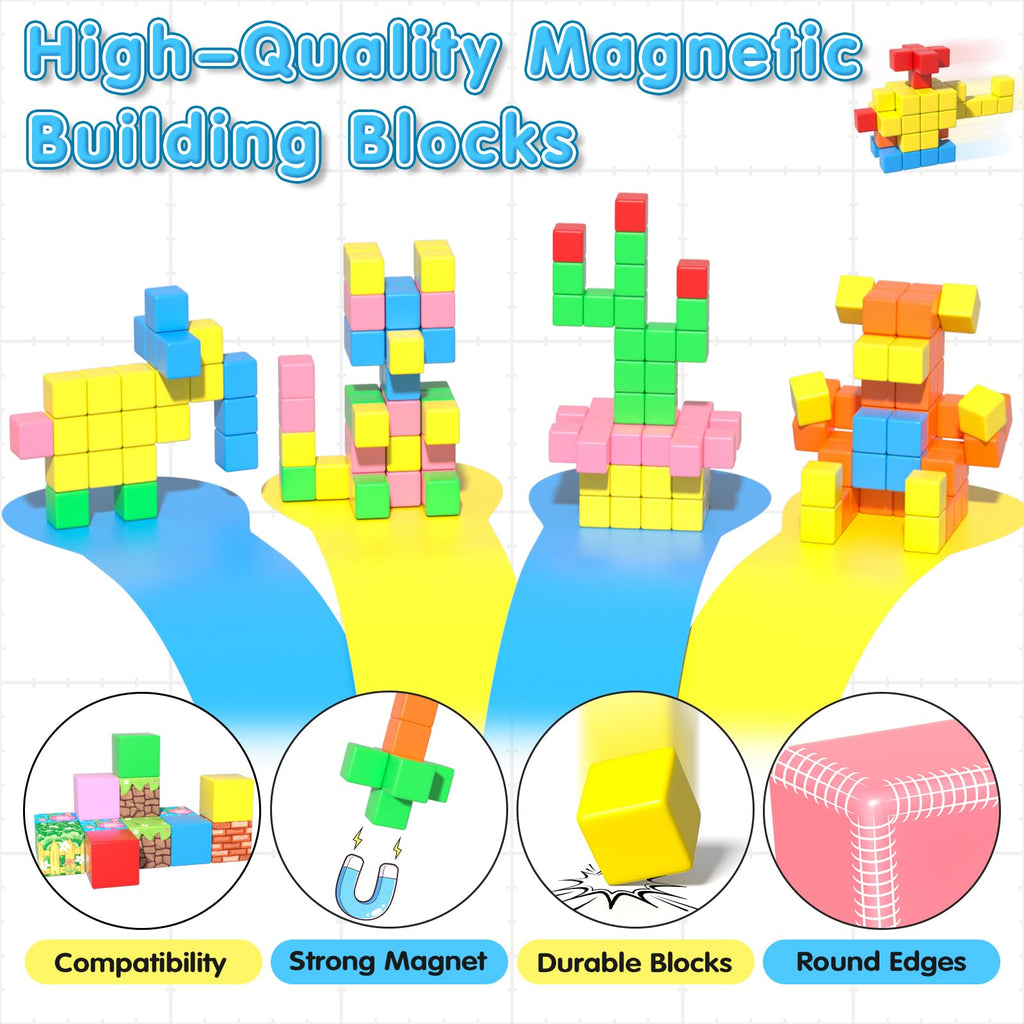 Apluses 42PCS Magnetic Blocks, Gifts for 3 4 5 6 Year Old, Magnet Building Blocks for Kids, Girls & Boys, Sensory - Montessori - Autism - Magnetic Toys for Kids Ages 3-5 4-8