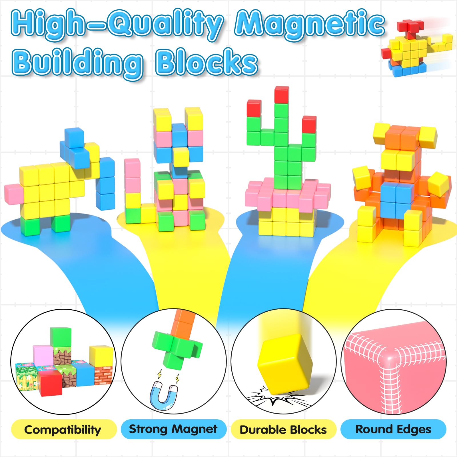 Apluses 42PCS Magnetic Blocks, Gifts for 3 4 5 6 Year Old, Magnet Building Blocks for Kids, Girls & Boys, Sensory - Montessori - Autism - Magnetic Toys for Kids Ages 3-5 4-8