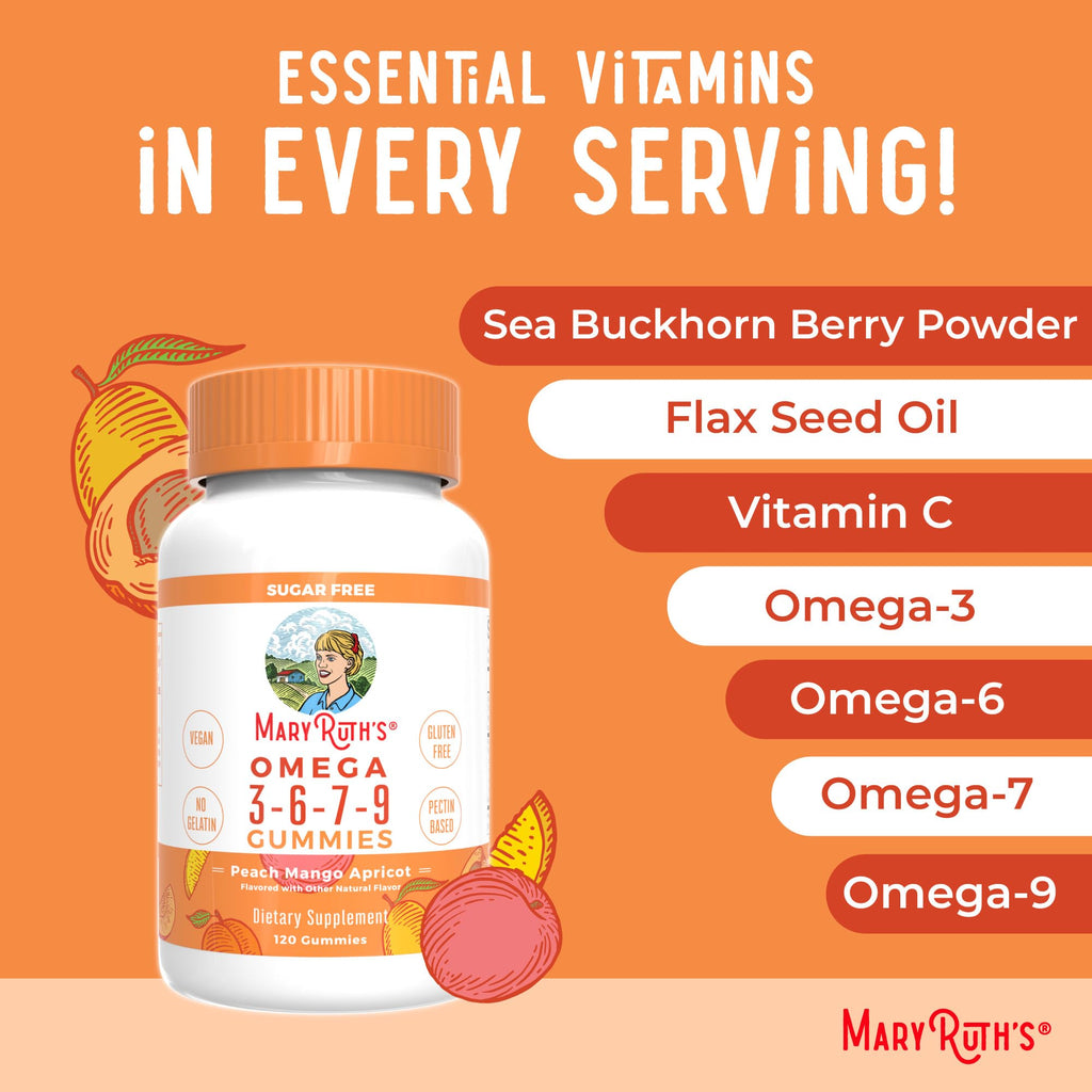 MaryRuth's Vegan Omega 3 6 7 9 Gummies, No Fish Taste, Up to 4 Month Supply