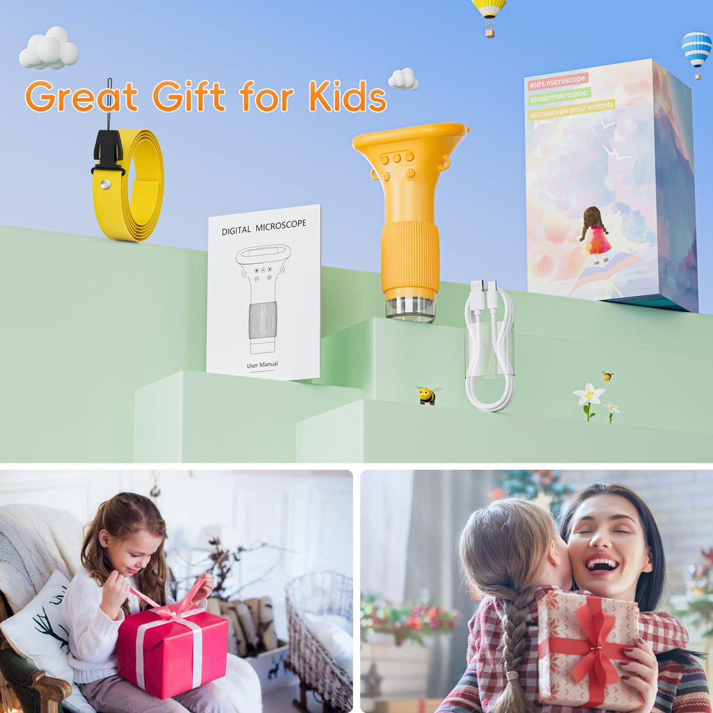 Microscope for Kids, SKYBASIC 2" IPS Screen 1000X Handheld Digital Microscopes HD Pocket Portable Mini USB Microscope Camera, PC Compatible, Science Edu Fun Birthday Gifts Toys for Children Students
