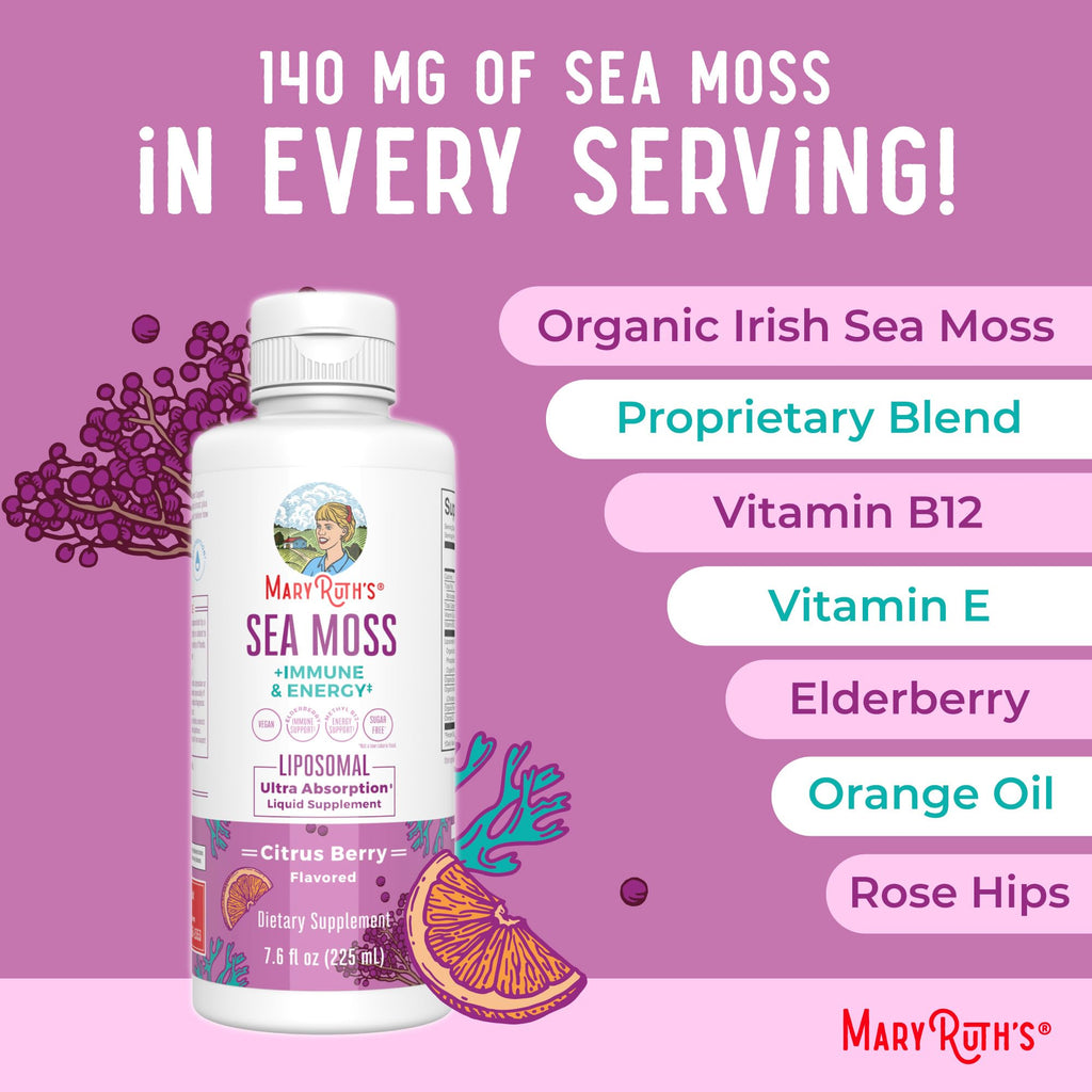 MARYRUTH'S Sea Moss + Immune & Energy Liposomal 140mg Irish Sea, 7.6 oz