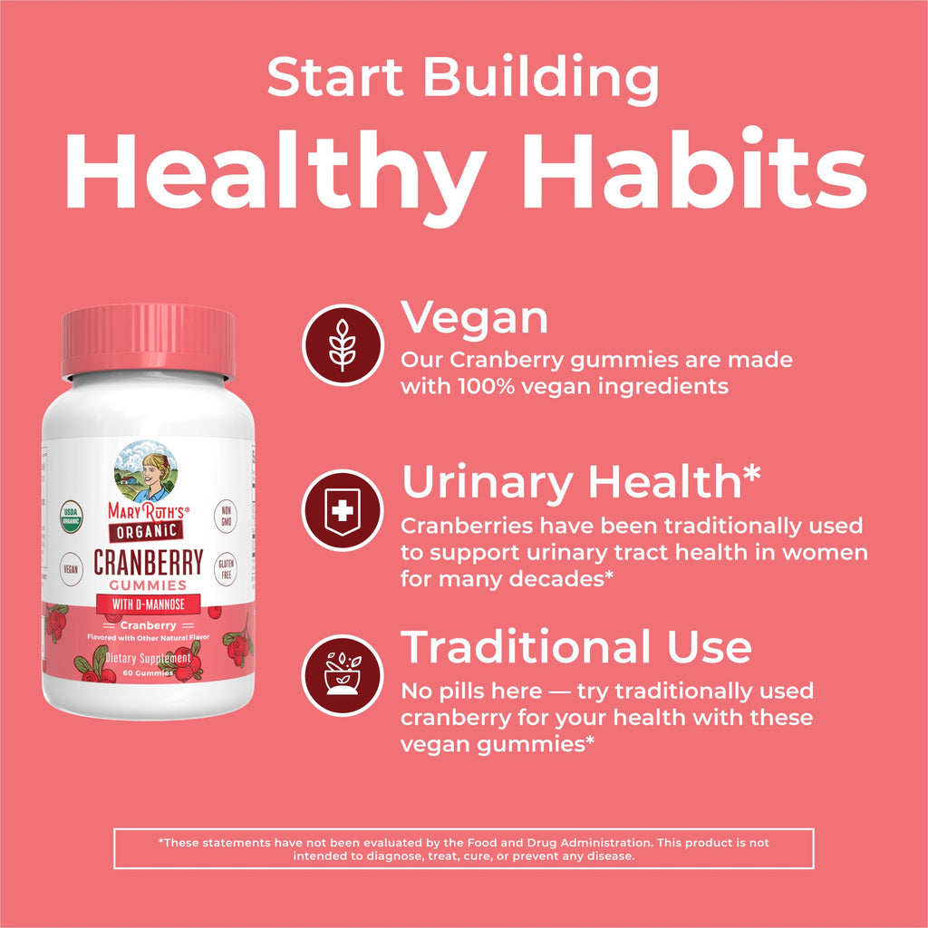MARYRUTH'S USDA Organic Cranberry Gummies - 500mg, 30 Servings, Non GMO
