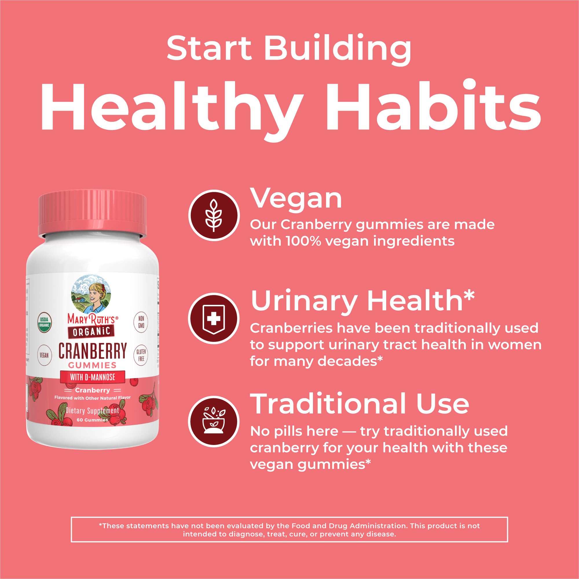 MARYRUTH'S USDA Organic Cranberry Gummies - 500mg, 30 Servings, Non GMO