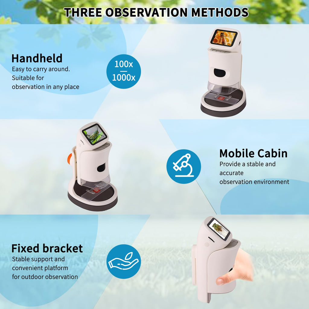 Microscope for Kids,1000X Magnification.Digital Microscope with 1080p 2" HD Screen,Photo & Video Recording,USB Rechargeable.Microscope for Kids 8-12