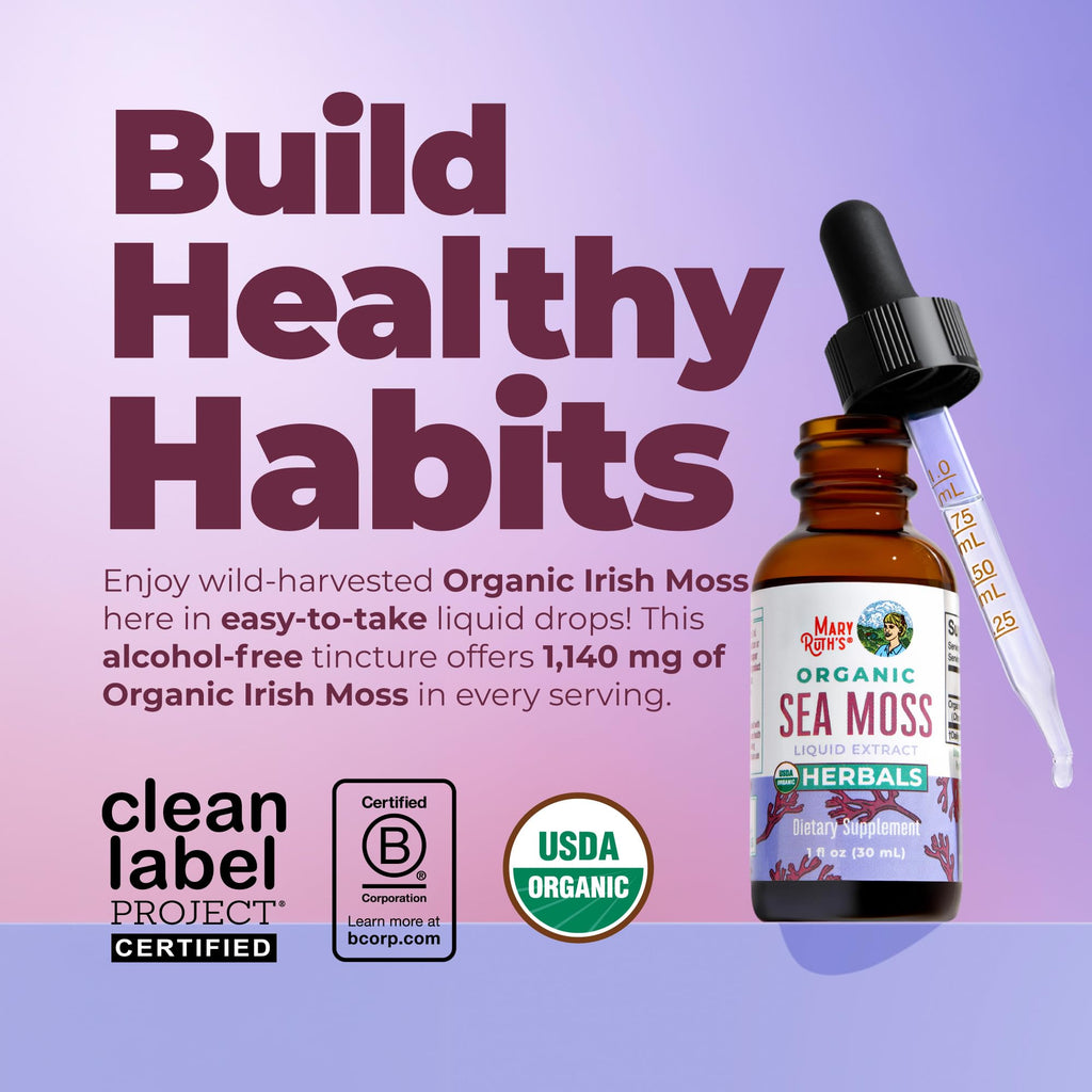 MARYRUTH'S USDA Organic Irish Sea Moss Liquid Drops, Unflavored, 1 oz