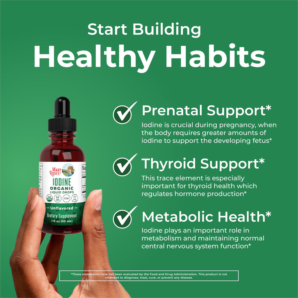 MaryRuth’s USDA Organic Iodine Liquid Drops for Adults, Unflavored, 1 oz