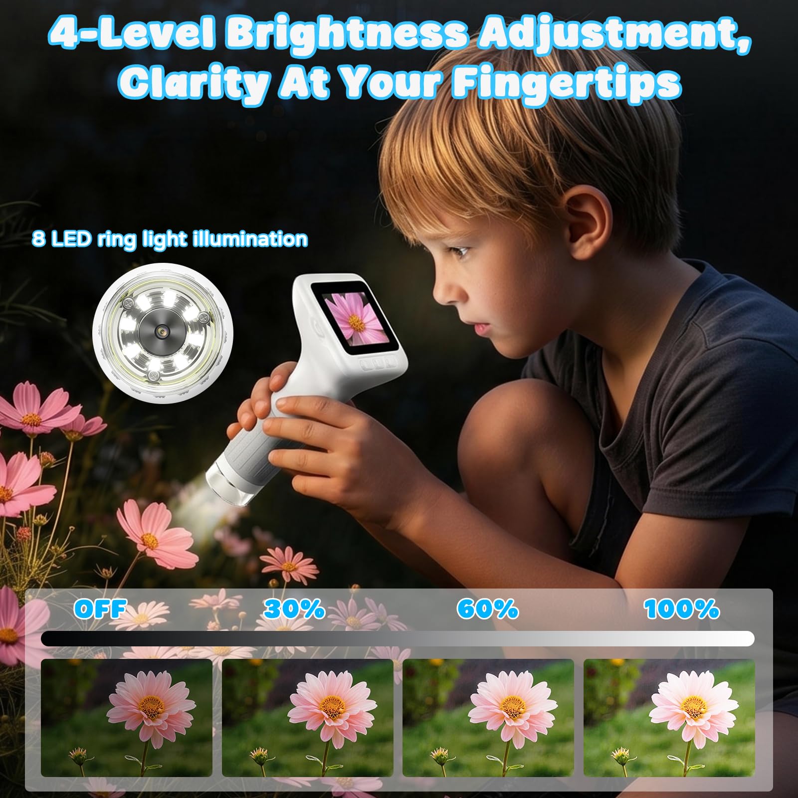ASPOVEN Kids Microscope, 1000X with 3.0" Large IPS Screen (White)