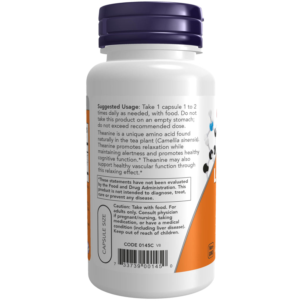 NOW Foods Supplements, L-Theanine 100 mg with Decaf Green Tea, 90 Veg Capsules