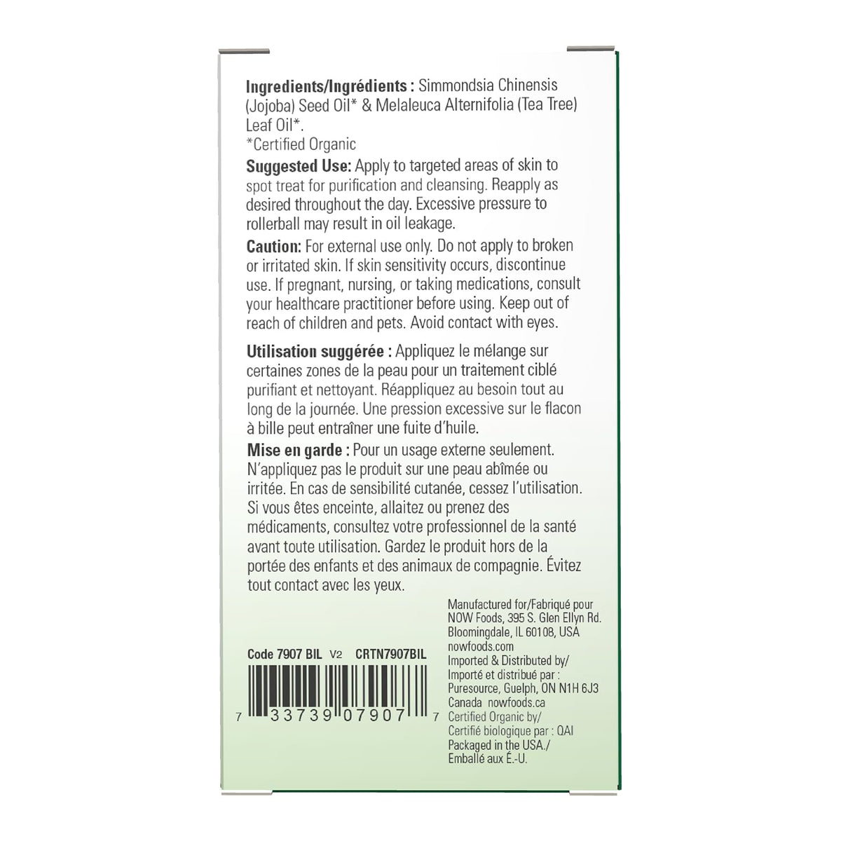NOW Essential Oils, Organic Tea Tree Oil Purifying Roll-On, 10 mL
