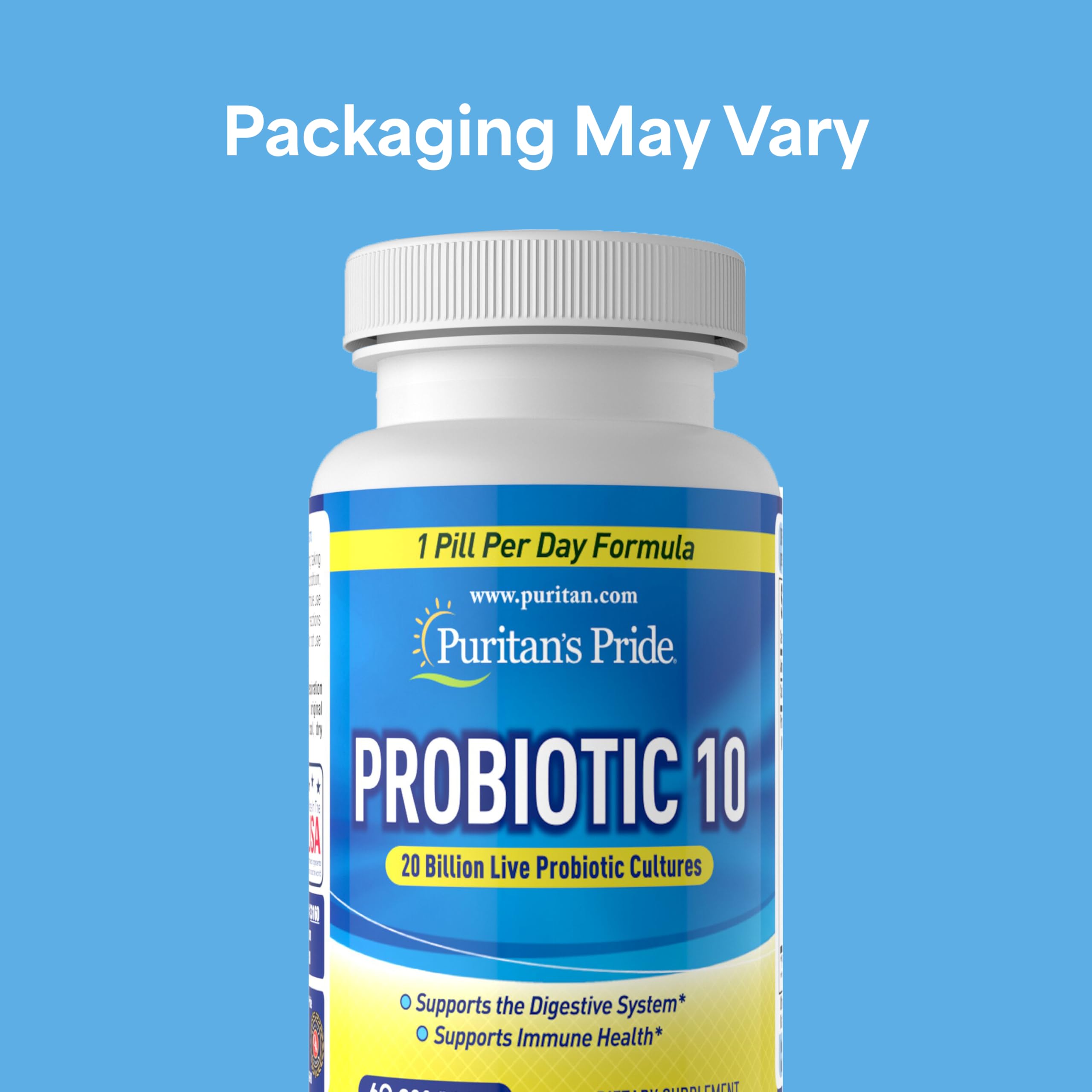 Puritan's Pride Probiotic 10 with Vitamin D to Help Support Immune System Health*, 60 Count, White